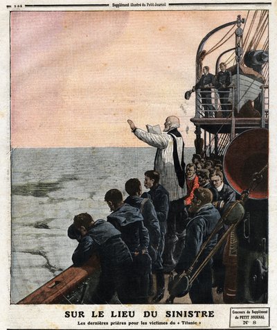 At the scene of the disaster, the last prayers for the victims of the Titanic. On its inaugural journey from Southampton to New York, the Titanic struck an iceberg on the night of April 14 by Anonymous Anonymous