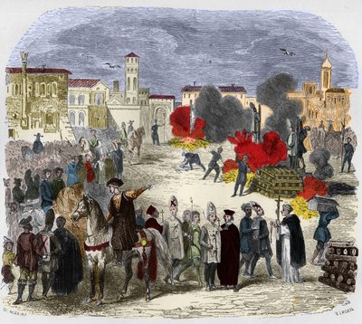 Autodafe in the 16th century. Illustration in 