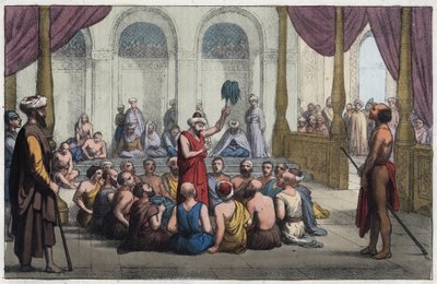 Brahmins Singing Praises to the God Rama - engraving from 
