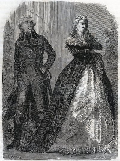 Charles Francois du Perier dit Dumouriez (1739-1823), French general with Queen Marie Antoinette (1755-1793). Engraving from 1866 in 