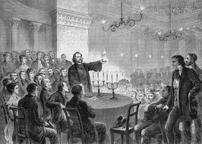 Conference of Reformer Johannes (Jean) Ronge (1813-1887) in Vienna in 1868. He Founded the Universal Christian Church (engraving of 1868) by Anonymous Anonymous