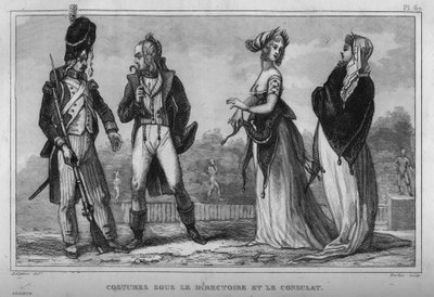 Costume on the Executive Board and the Consulate. Engraving from 1859 in Le Monde. History of all peoples from the most remote times to the present day by M. E. de Lostalot-Bachoue. Private collection. by Anonymous Anonymous