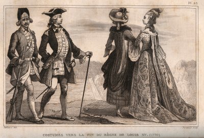 Costumes towards the end of the reign of King Louis XV. Engraving from 1859 in 