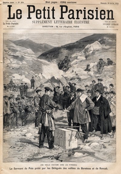Custom of Pyrenees: the oath of peace taken by the delegates of the valleys of Baretous and Roncal. In Le Petit Parisien on 23/07/1893 by Anonymous Anonymous