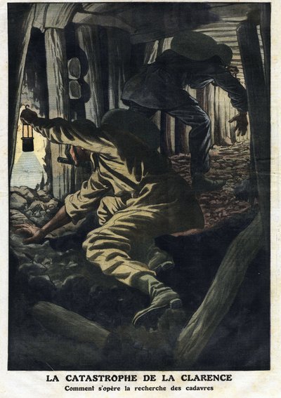 Disaster of the Clarence mine: rescue efforts are trying to recover the bodies of the victims of the firedamp explosion. Illustration taken from Le Petite Journal 22/09/1912 Private collection by Anonymous Anonymous