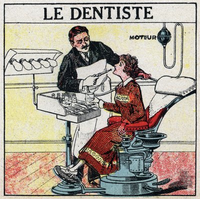 Electric tools: the dentist. Anonymous illustration of 1925. Private collection. by Anonymous Anonymous