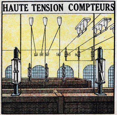 Electrical lines: high voltage meters. Anonymous illustration from 1925. Private collection. by Anonymous Anonymous