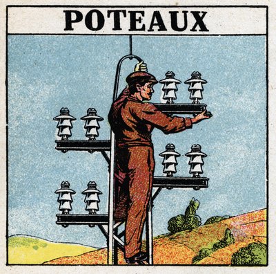 Electrical pipes: electric poles. Anonymous illustration of 1925. Private collection. by Anonymous Anonymous