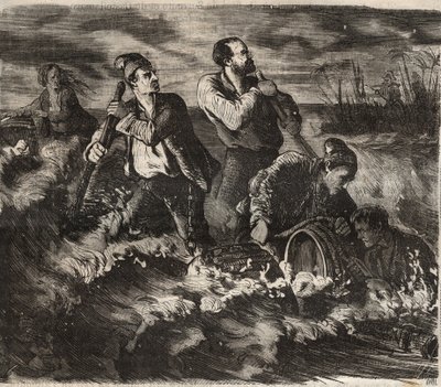 Escape from the bagne of Belle-Ile-en-Mer in the 19th century. Engraving in Histoire des bagnes depuis leur création à nos jours (1877) by Pierre Zaccone. by Anonymous Anonymous