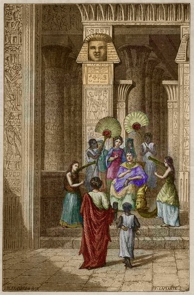 Euclid presenting to Ptolemy Soter (Ptolemy I Soter) his work on the elements of geometry - Euclid (325-265 BC) Greek mathematician presented to Ptolemy I (360-283 BC) Soter (savior) his elements of geometry - engraving in 
