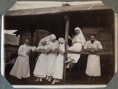 First World War 1914-1918: Nurses and Doctors in Blouse in Couville, Manche, Lower Normandy, France. Anonymous Photograph July 1917. Private Collection, Stella. by Anonymous Anonymous