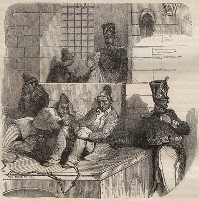 Convict at rest at the Rochefort bagne in the 19th century. Engraving in 