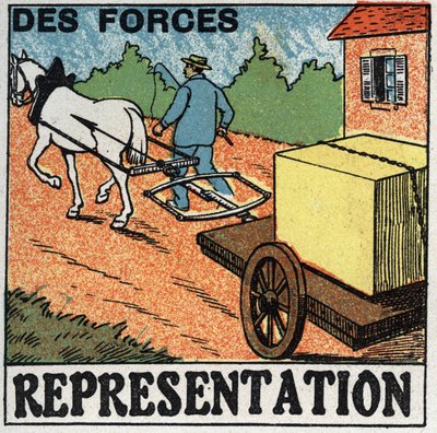 Forces: a horse pulling a car. Anonymous illustration from 1925. Private collection by Anonymous Anonymous