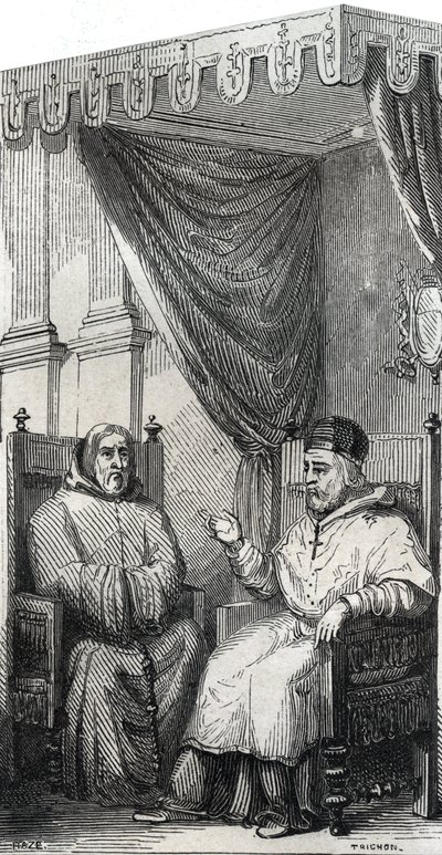 Francis of Paola founder of the Roman Catholic Order of Minims and Pope Sixtus IV - Saint Francis of Paola (Francesco di Paola) (1416-1507), founder of the Order of Minims with Pope Sixtus IV - Engraving of 1846 in 