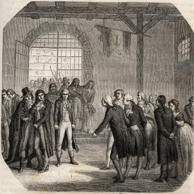 French Revolution - The Hebertists at the Concierge in Paris on 23 March 1794 - Engraving in 