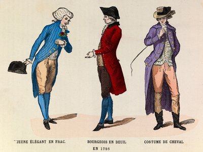 From Left to Right: A Young Elegant in Frac; A Bourgeois in Mourning and a Horse Suit in 1786 by Anonymous Anonymous