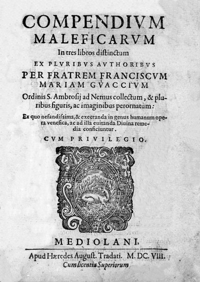Frontispiece of Compendium Maleficarum, deals with witches, their evil and their sortileges by Francesco Maria Guazzo 1608 by Anonymous Anonymous
