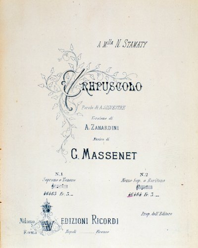 Frontispiece of Crepuscule, pastoral poem No. 5 by Jules Massenet by Anonymous Anonymous