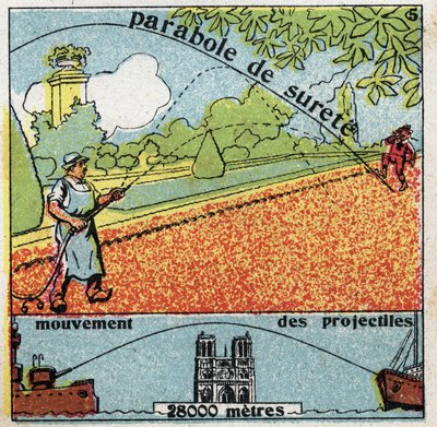 Gravity: parable of security and movement of projectiles. Anonymous illustration from 1925. Private collection. by Anonymous Anonymous