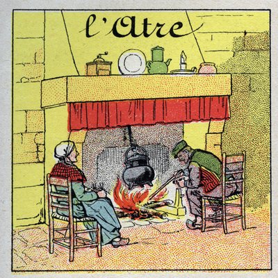 Home heating: the fireplace. Anonymous illustration from 1925. Private collection. by Anonymous Anonymous