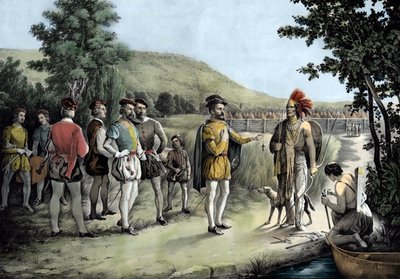 Jacques Cartier, his first interview with the Indians at Hochelaga now Montreal in 1535 by Anonymous Anonymous