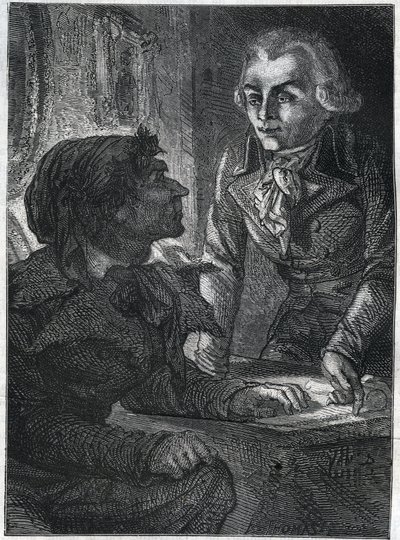 Jean-Paul Marat (1743-1793) with Maximilian Robespierre (1758-1794). Engraving from 1866 in 