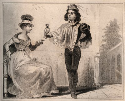 John II of Valois, Duke of Alencon with Marie de Fayel. Engraving from 1859 in 