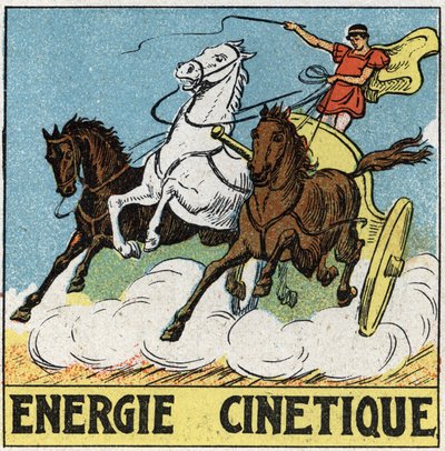 Kinetic energy: charioteer in Antiquity driving a chariot drawn by horses. Anonymous illustration from 1925. Private collection. by Anonymous Anonymous
