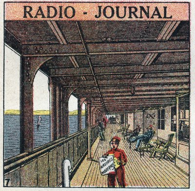 The T.S.F.: Radio - Newspaper. Newspaper Salesman on a Liner. Anonymous Illustration from 1925. Private Collection. by Anonymous Anonymous