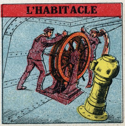 Land Magnetism: Two Sailors Manoeuvring the Rudder of a Ship Looking at the Cockpit, a Copper Box in Which a Compass is Located. Anonymous Illustration from 1925. Private Collection. by Anonymous Anonymous