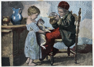 Les Trennes de Minou. Engraving from the End of the 19th Century by Anonymous Anonymous