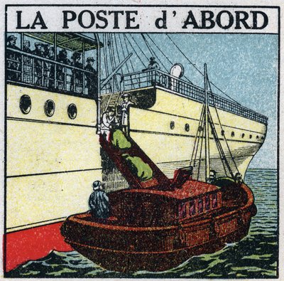 Mail: ship delivering mail on board a liner. Anonymous illustration from 1925. Private collection. by Anonymous Anonymous