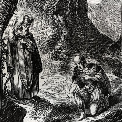 Martial de Limoges or Saint Martial converting the leader of the Celtic people Lemovices - Engraving of 1846 in 