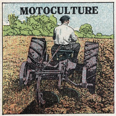 Mechanical traction: motorcycle culture. Anonymous illustration of 1925. Private collection. by Anonymous Anonymous