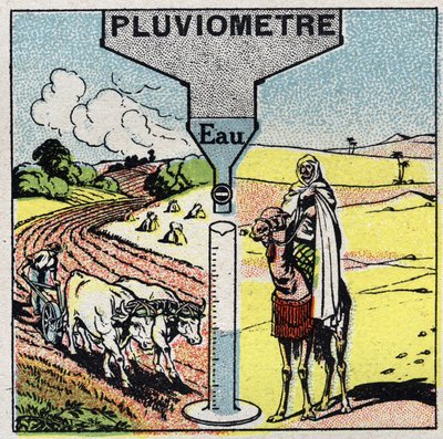 Meteorology: influence of rain on climate, use of rain. Anonymous illustration from 1925. Private collection. by Anonymous Anonymous