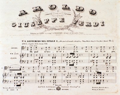 Page of musical score of Aroldo, opera by Giuseppe Verdi by Anonymous Anonymous
