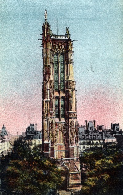 Paris: the Saint Jacques Tower (Saint-Jacques) realized in 1523. Photograph of 1920 in 