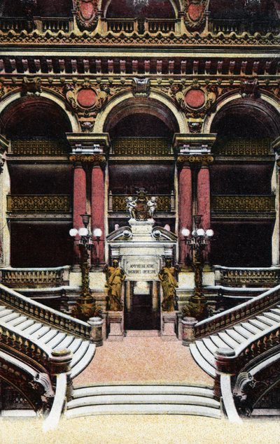 Paris: view of the large staircase of the Opera Garnier. Photograph of 1920 in 
