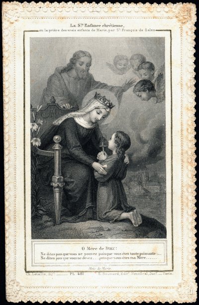 Pious Image: Holy Christian Childhood, or the Prayer of the True Children of Mary, by Saint Francois de Sales by Anonymous Anonymous