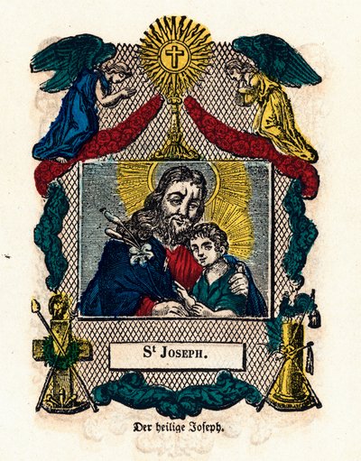Pious Image: Saint Joseph. Engraving of the 19th century by Anonymous Anonymous