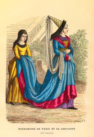 Portrait and Costume of a Bourgeois from Paris with Her Handmaid in the 15th Century - Private Collection by Anonymous Anonymous