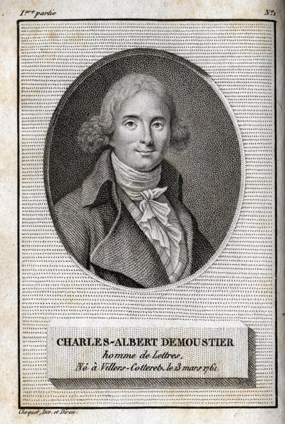 Portrait of Charles Albert Demoustier (1760-1801) French writer. Engraving from 1819 in 