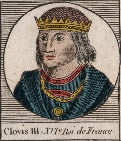 Portrait of Clovis III, King of the Franks from 691 to 695 - CLOVIS III Merovingian king of Neustria and Austrasia - engraving from 