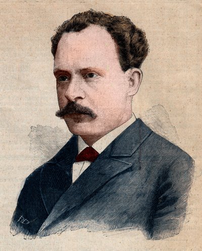 Portrait of Eugene Turpin (1848-1927), chemist specializing in explosives. Engraving in 