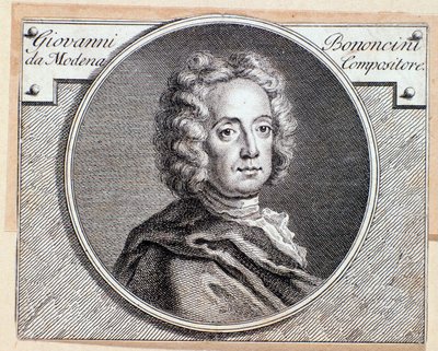 Portrait of Italian baroque composer and cellist Giovanni Battista Bononcini - 18th century engraving by Anonymous Anonymous
