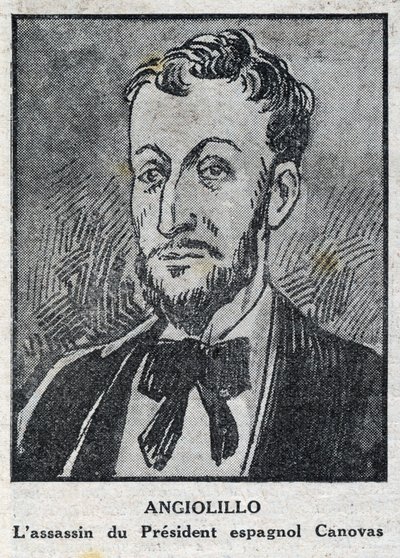 Portrait of Michele Angiolillo Lombardi, Italian anarchist (1871-1897) assassin of the President of the Spanish Council, Antonio Canovas del Castillo (1828-1897). Engraving in L