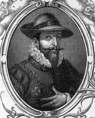 Portrait of Simone Cantarini called the Pesarese (1612-1648). Engraving of 1859 in 