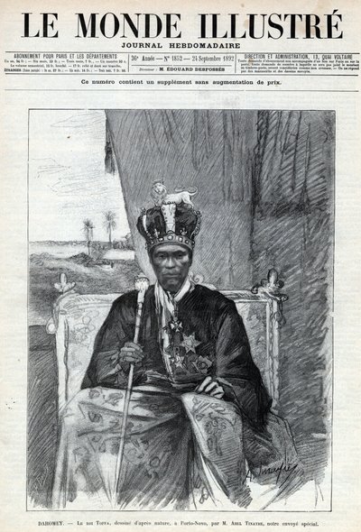 Portrait of Tofa I, King of Dahomey to Porto Novo. Engraving in 