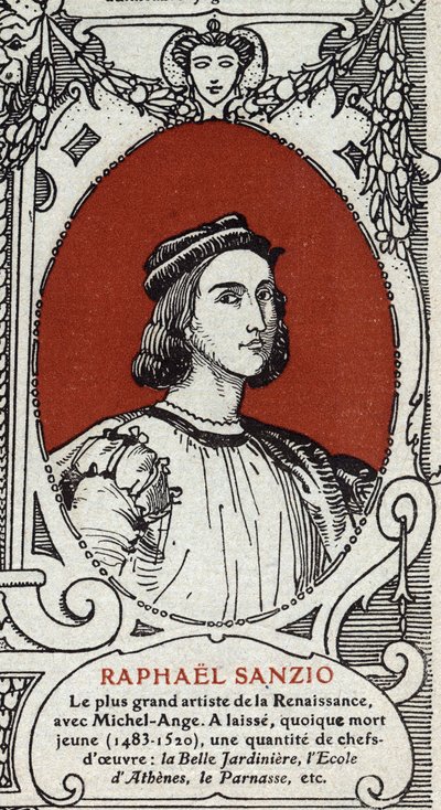 Portrait of the Italian Renaissance painter Raphael. Engraving from 1914. by Anonymous Anonymous