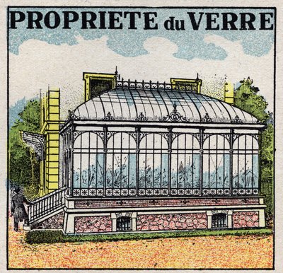 Radiation and conductibility: a glass greenhouse uses one of the properties of glass to be transparent to light heat and not to dark heat. Anonymous illustration from 1925. Private collection. by Anonymous Anonymous